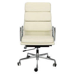 Fotel Biurowy CH2191T, Biały, Skórzany, Chrom, Inspirowany EA119