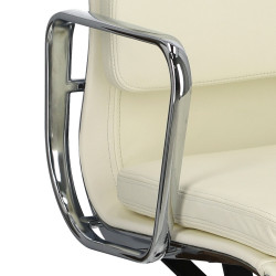 Fotel Biurowy CH2191T, Biały, Skórzany, Chrom, Inspirowany EA119
