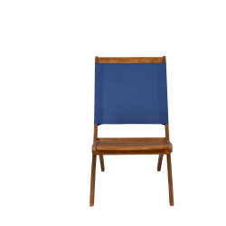 Fotel Składany Fame, Drewniany, Oparcie z Niebieskiej Tkaniny