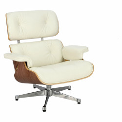 Fotel VIP, Biały, Orzech, Chromowana Podstawa, Inspirowany Lounge Chair