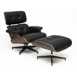 Fotel VIP z Podnóżkiem, Czarny, Heban, Inspirowany Lounge Chair