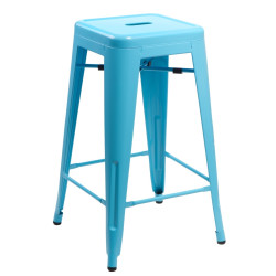 Hoker Niebieski, Krzesło Barowe, Metalowe, Paris 75cm, Inspirowane Tolix
