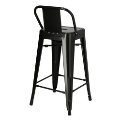 Hoker Czarny z Oparciem, Krzesło Barowe Paris 66cm, Metalowe, Inspirowane Tolix