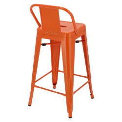 Hoker Pomarańczowy z Oparciem, Krzesło Barowe Paris 66cm, Metalowe, Inspirowane Tolix