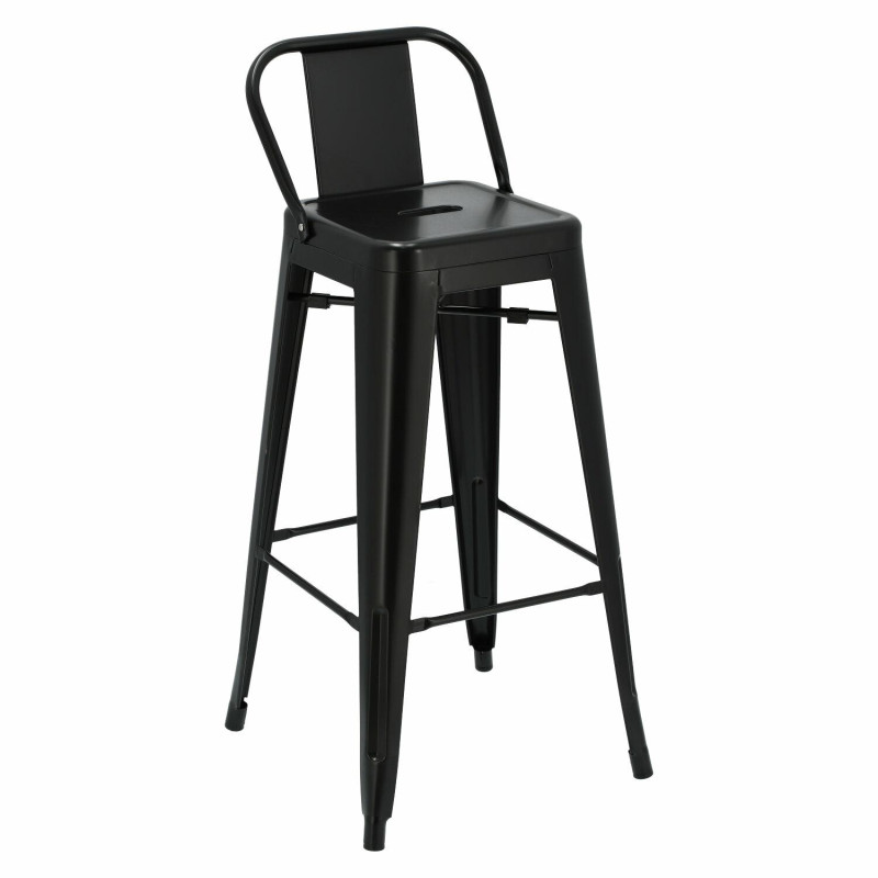 Hoker Czarny z Oparciem, Krzesło Barowe Paris 75cm, Inspirowane Tolix