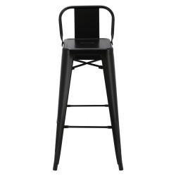 Hoker Czarny z Oparciem, Krzesło Barowe Paris 75cm, Inspirowane Tolix