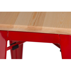 Hoker Czerwony, Krzesło Barowe Paris 75cm, Metalowe, Sosnowe Siedzisko, Inspirowane Tolix
