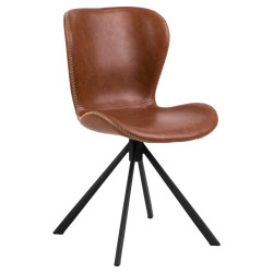 Krzesło Tapicerowane Batilda, Brązowe, Skórzane, Czarne Metalowe Nogi