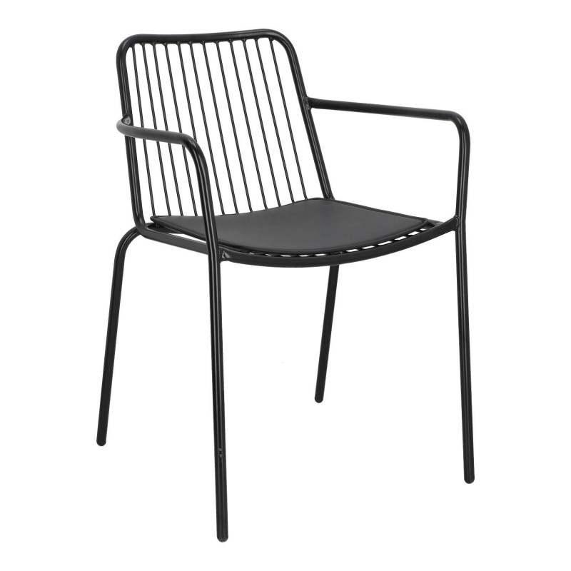 Krzesło Bill Arm, Czarne z Podłokietnikami, Ażurowe i Metalowe