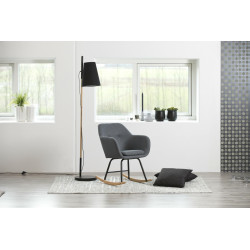 Krzesło Bujane Emilia VIC, Tapicerowane, Ciemne Szare, Czarne Nogi, Drewniane Płozy