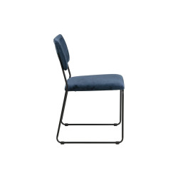 Krzesło Cornelia, Granatowe Tapicerowane Siedzisko i Oparcie, Czarna Metalowa Rama