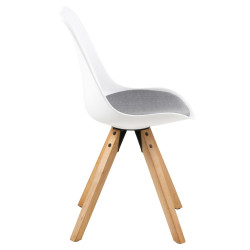 Krzesło Tapicerowane Dima, Białe, Szara Poduszka, Drewniane Nogi