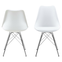 Krzesło Eris, Białe, Miękkie Skórzane Siedzisko, Chromowane Nogi