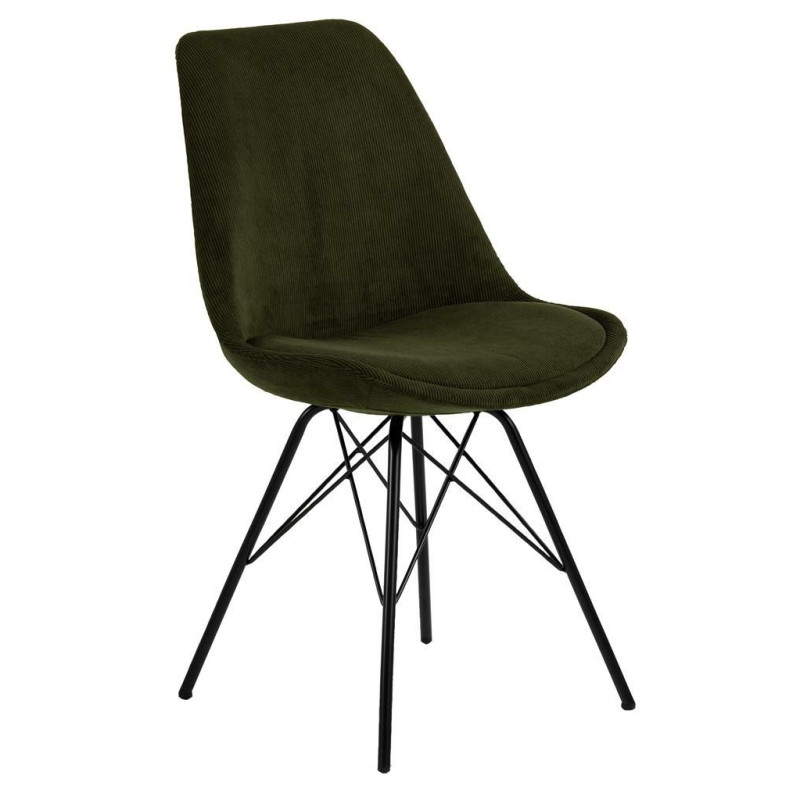 Krzesło Tapicerowane Eris, Zielolne, Sztruks, Czarne Metalowe Nogi