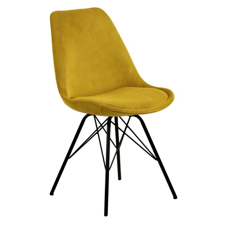 Krzesło Tapicerowane Eris, Żółte, Sztruks, Czarne Metalowe Nogi