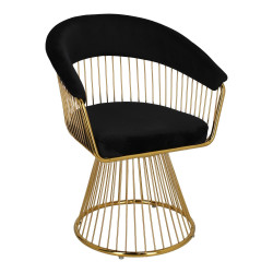 Krzesło Glamour Feeny, Czarne Siedzisko i Oparcie Welwet, Złota Metalowa Podstawa