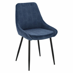 Krzesło Tapicerowane Floyd (Sztruksowe, Niebieskie, Czarne Metalowe Nogi)