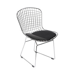 Krzesło Chromowane Harry (Stalowe, Ażurowe, Czarna Poduszka, Inspirowane Diamond Chair)