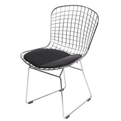 Krzesło Chromowane Harry - Stalowe, Ażurowe, Czarna Poduszka, Inspirowane Diamond Chair