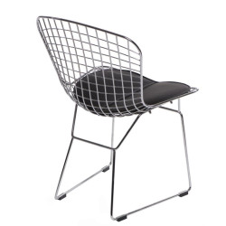 Krzesło Chromowane Harry - Stalowe, Ażurowe, Czarna Poduszka, Inspirowane Diamond Chair