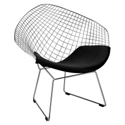 Krzesło Chromowane HarryArm (Stalowe, Ażurowe, Czarna Poduszka, Inspirowane Diamond Armchair)
