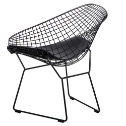 Krzesło HarryArm (Czarne, Ażurowe, Czarna Poduszka, Inspirowane Diamond Armchair)