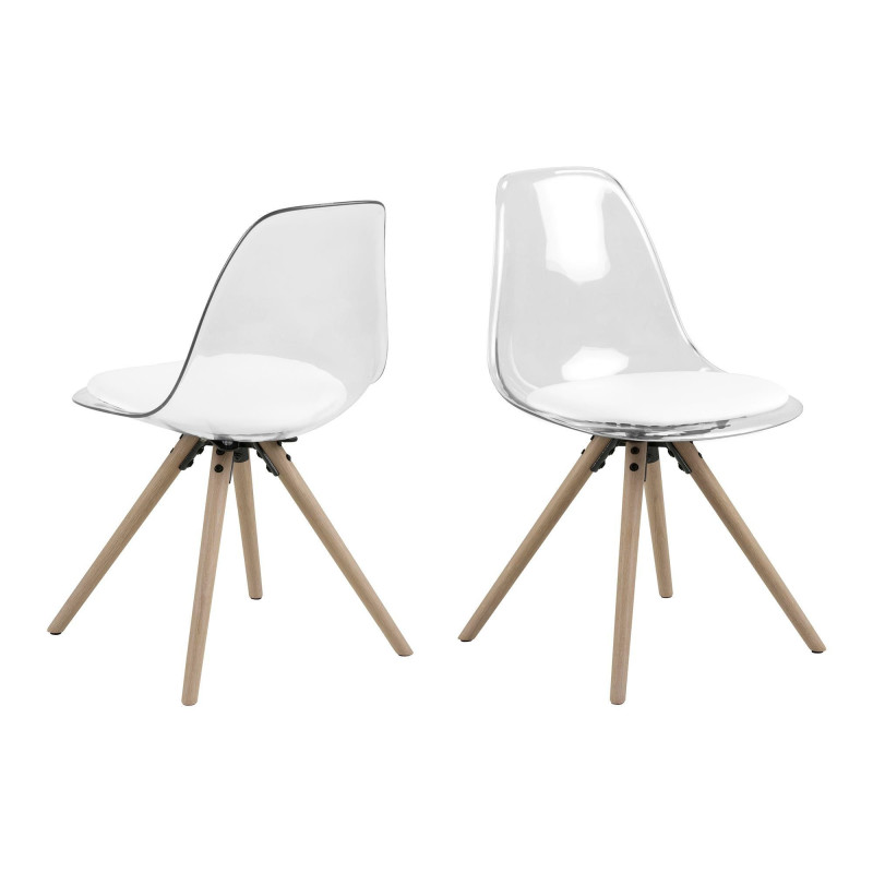 Krzesło Henning, Transparentne, Białe Skórzane Siedzisko, Drewniane Nogi