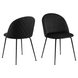 Krzesło Tapicerowane Louise, Czarne, Pikowane, Czarne Metalowe Nogi
