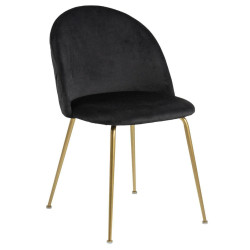 Krzesło Tapicerowane Louise, Czarne, Pikowane, Złote Metalowe Nogi