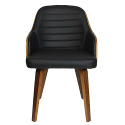 Krzesło Nash, Czarne, Skórzane, Drewnopodobny Laminat, Z Podłokietnikami