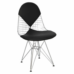 Krzesło Chromowane Net (Stalowe, Ażurowe, Czarna Poduszka, Inspirowane Wire Chair)