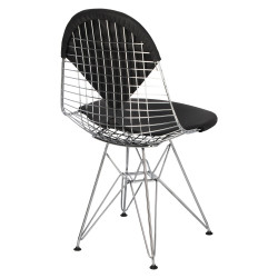 Krzesło Chromowane Net (Stalowe, Ażurowe, Czarna Poduszka, Inspirowane Wire Chair)
