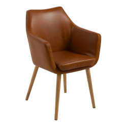 Krzesło Skórzane Nora, Kolor Brandy, Drewniane Dębowe Nogi