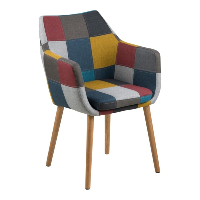 Krzesło Tapicerowane Nora, Patchwork Kolorowe, Drewniane Dębowe Nogi
