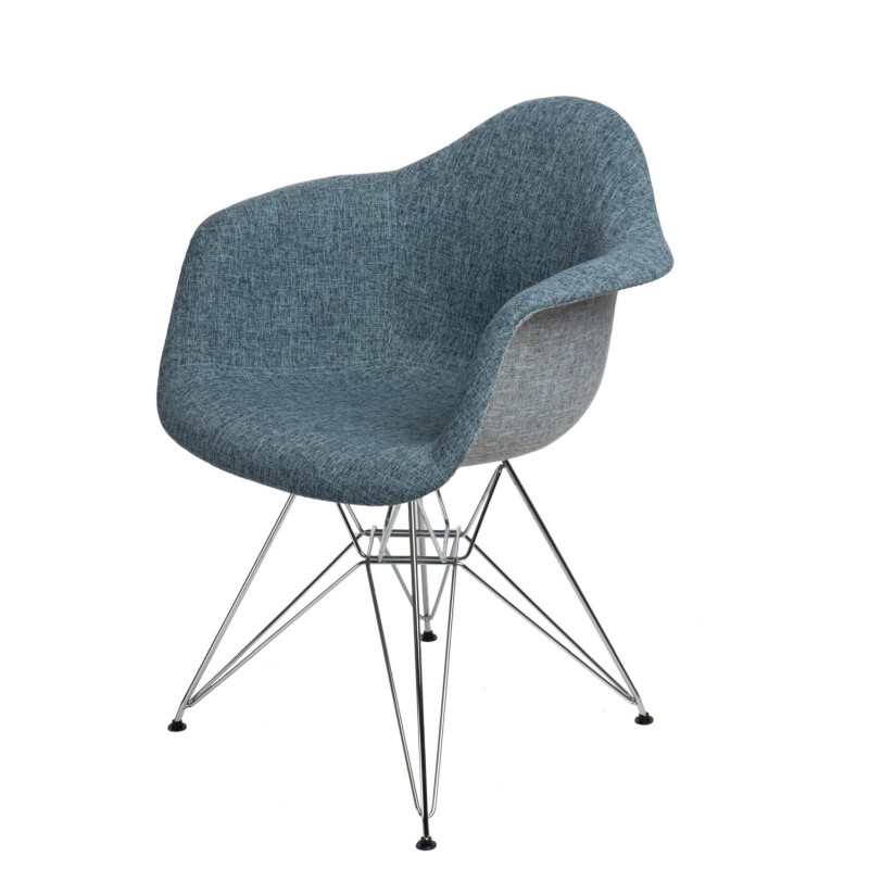 Krzesło Tapicerowane P018, Niebiesko Szare, Chromowane Nogi, Inspirowane DAR
