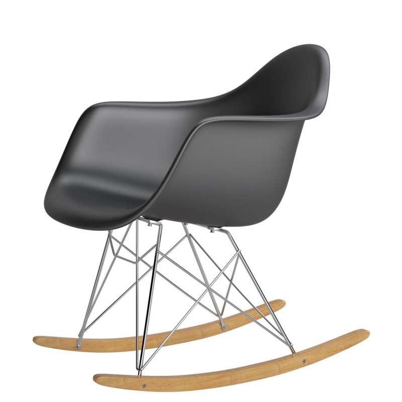 Krzesło Bujane P018, Czarne, Chromowane Nogi, Dreweniane Płozy, Inspirowane RAR