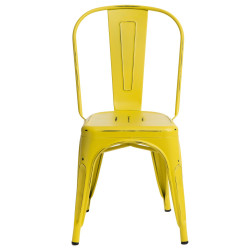 Krzesło Metalowe Paris, Żółte, Postarzane, Inspirowane Tolix