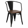 Krzesło Metalowe Paris Arms Wood (Czarne, Orzechowe Siedzisko, Inspirowane Tolix)