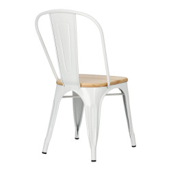Krzesło Metalowe Paris Wood, Białe, Drewniane Siedzisko, Inspirowane Tolix