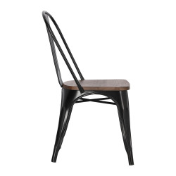 Krzesło Metalowe Paris Wood, Czarne, Orzechowe Siedzisko, Inspirowane Tolix