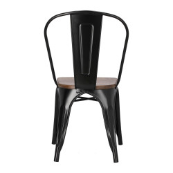 Krzesło Metalowe Paris Wood, Czarne, Orzechowe Siedzisko, Inspirowane Tolix