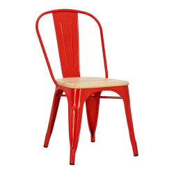 Krzesło Metalowe Paris Wood, Czerwone, Drewniane Siedzisko, Inspirowane Tolix