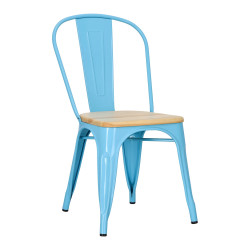 Krzesło Metalowe Paris Wood, Niebieskie, Drewniane Siedzisko, Inspirowane Tolix