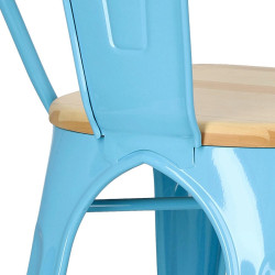 Krzesło Metalowe Paris Wood, Niebieskie, Drewniane Siedzisko, Inspirowane Tolix
