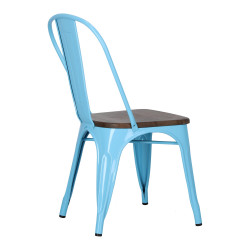 Krzesło Metalowe Paris Wood, Niebieskie, Orzechowe Siedzisko, Inspirowane Tolix
