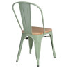 Krzesło Metalowe Paris Wood, Zielone, Drewniane Siedzisko, Inspirowane Tolix