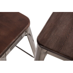 Krzesło Metalowe Paris Wood, Zielone, Orzechowe Siedzisko, Inspirowane Tolix
