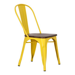 Krzesło Metalowe Paris Wood, Żółte, Orzechowe Siedzisko, Inspirowane Tolix