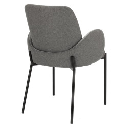 Krzesło Tapicerowane Perro, Szare z Podłokietnikami, Czarne Metalowe Nogi