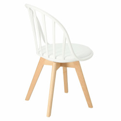 Krzesło Sirena, Białe, Ażurowe bez Podłokietników, Skórzana i Miękka Poduszka, Drewniane Nogi